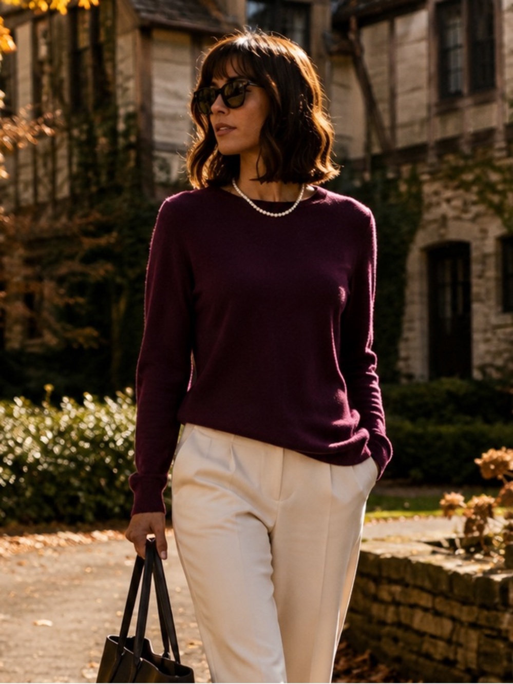 RACHEL ZOE Crewneck Burgundy Quiet Luxury High/Low Merino Wool Sweater, S